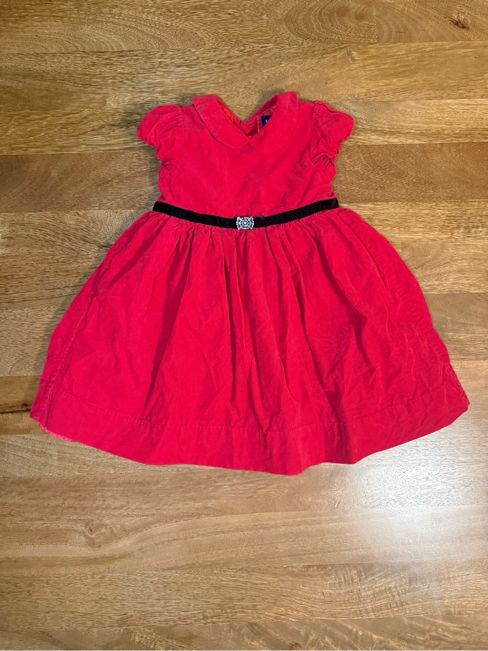 Ralph Lauren Red Corduroy Girls Dress with Black Waist Trim